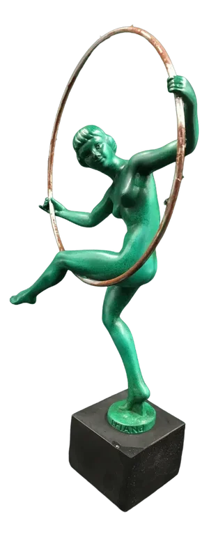 Art Deco Figurine of Woman Playing with Hoop by Briand / Marcel Buraine for Max Le Verrier, France, 1920s