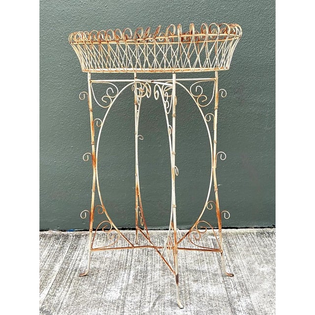 Cream Vintage Iron Scrollwork Plant Stand For Sale - Image 8 of 12