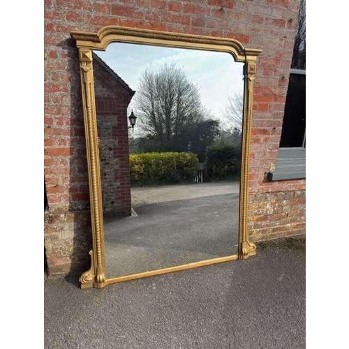 Large Antique English Shaped Top Gilt Ribbed Overmantle Mirror, 1800s For Sale - Image 6 of 7