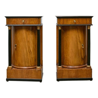 Pair of 19th Century Biedermeier Bedside Cabinets, Walnut and Ebonized Columns For Sale