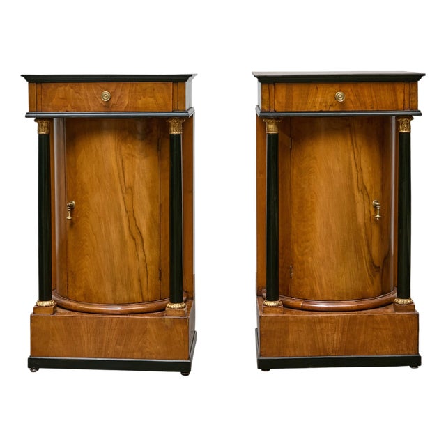 Pair of 19th Century Biedermeier Bedside Cabinets, Walnut and Ebonized Columns For Sale