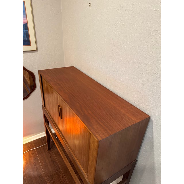 A Tall Mid Century Modern Danish Cocktail Cabinet With Tambour Doors, Circa 1960s For Sale - Image 10 of 12