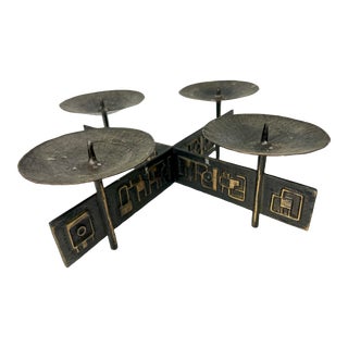 Brutalist Black and Gold Candle Holder For Sale