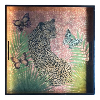 Square Lacquered Leopard Wood Tray by Les Ottomans For Sale