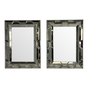 French Art Deco Style, Large Wall Mirrors, Antiqued Glass, Silver Leaf Wood