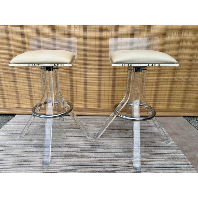 Mid Century Modern Swivel Lucite Bar Stools in the Charles Hollis Jones