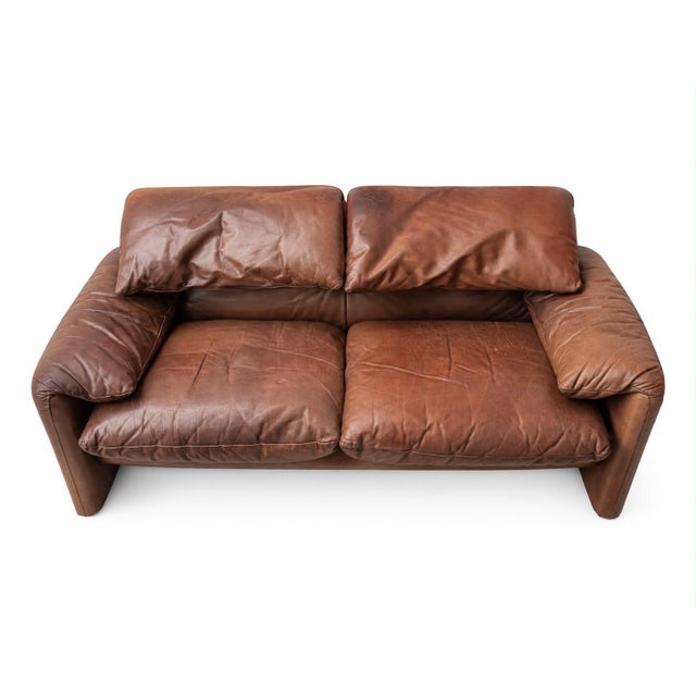 Animal Skin Leather Maralunga Two-Seater Sofa by Vico Magistretti for Cassina, 1980s For Sale - Image 7 of 7
