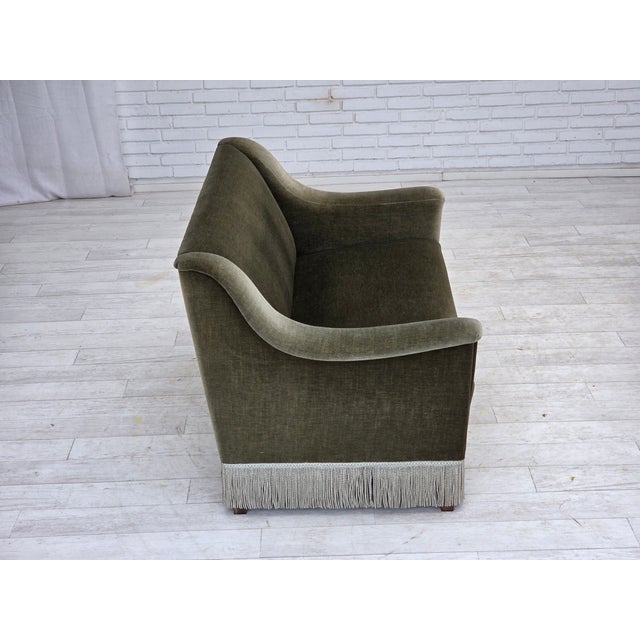 Green Vintage Danish Two-Seater Sofa in Green Furniture Velour and Beech Wood, 1970s For Sale - Image 8 of 18