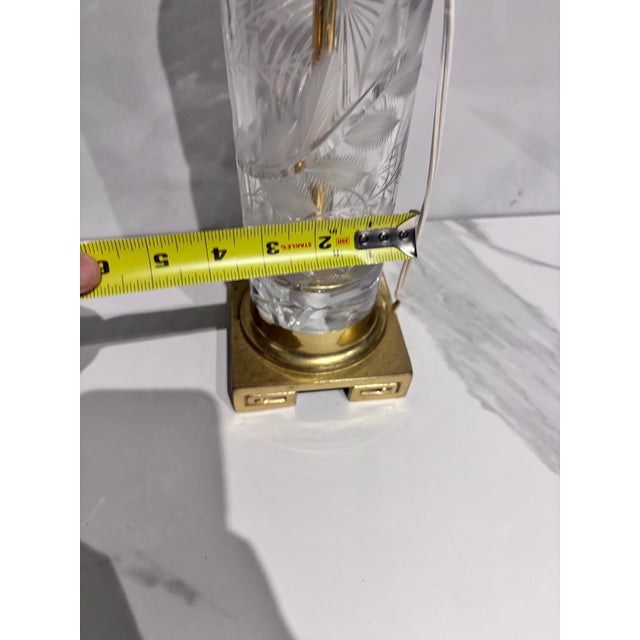 Vintage Dresden Victorian Cut Crystal Glass Flower Brass Table Lamps For Sale - Image 9 of 12