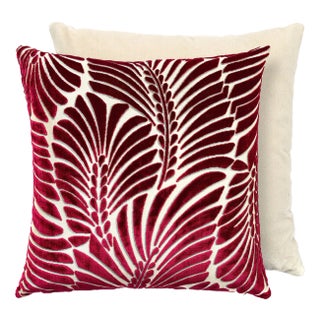 The House of Scalamandré Plumes / Velvet Pillow, Red, 22 X 22 For Sale