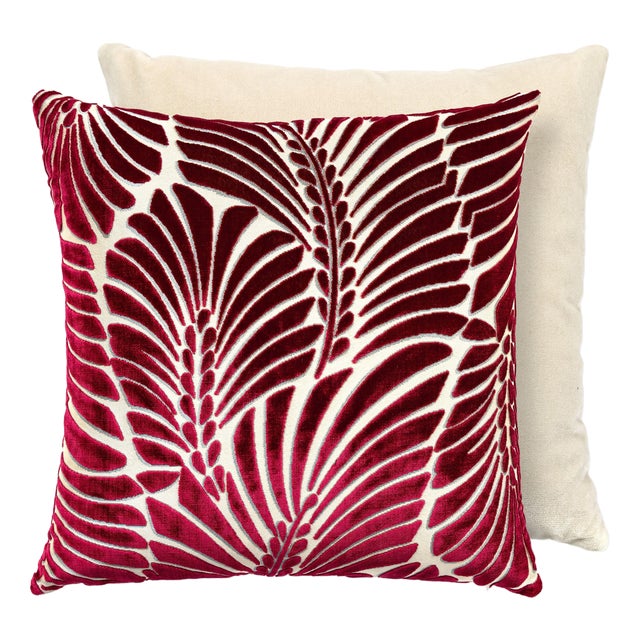 The House of Scalamandré Plumes / Velvet Pillow, Red, 22 X 22 For Sale