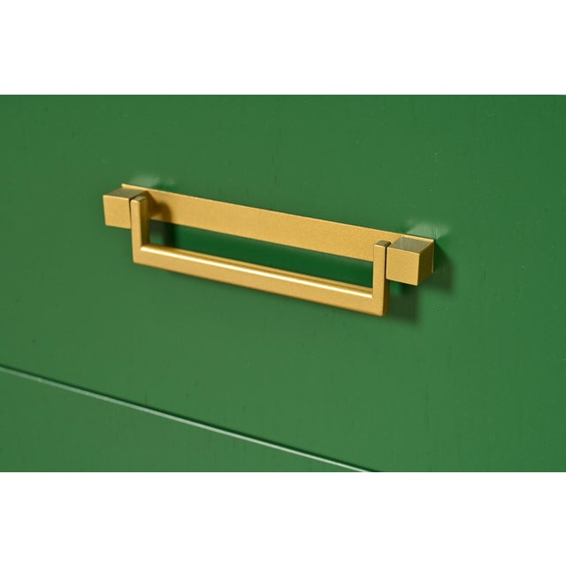 Green Michael Taylor for Baker Furniture Mid-Century Hollywood Regency Green Lacquered Campaign Dresser, Newly Refinished For Sale - Image 8 of 15