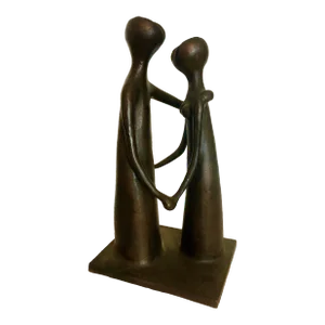 Mid 20th Century Gedalia Ben Zvi Israeli Bronze Sculpture Lovers Embrace Abstract Modernist Ein Hod Israel