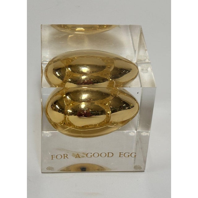 Postmodern Lucite “Golden Egg” Paperweight, “For a Good Egg,” Circa 1970s For Sale - Image 12 of 14