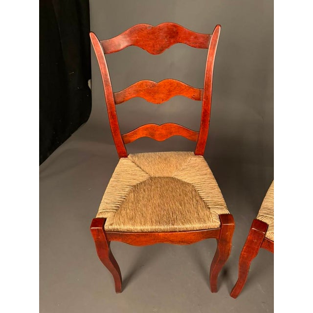 Burnt Umber Late 20th Century Country French Style Cabriole Leg Ladder Back Side Chairs, Pair For Sale - Image 8 of 10