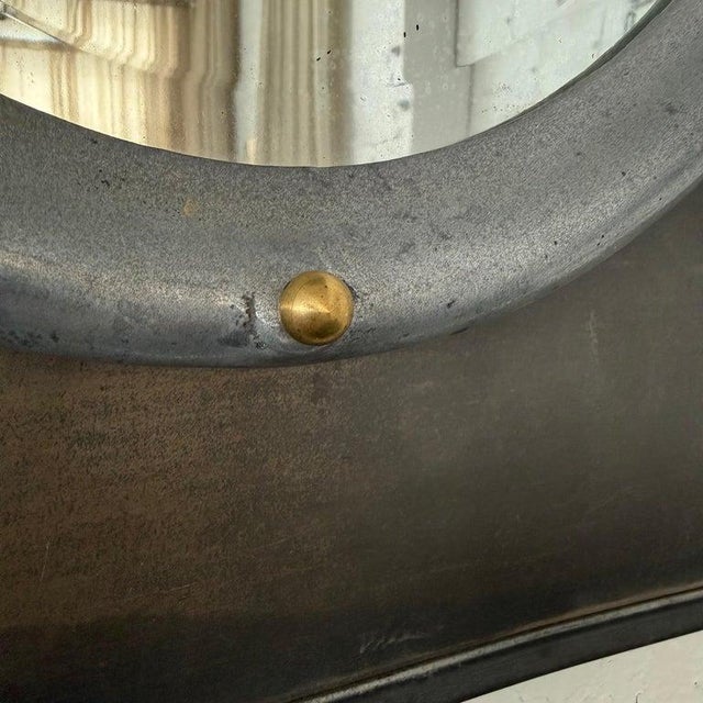 1920s Custom Industrial Brushed Steel Entryway Hall Tree Wall Mirror For Sale - Image 11 of 12