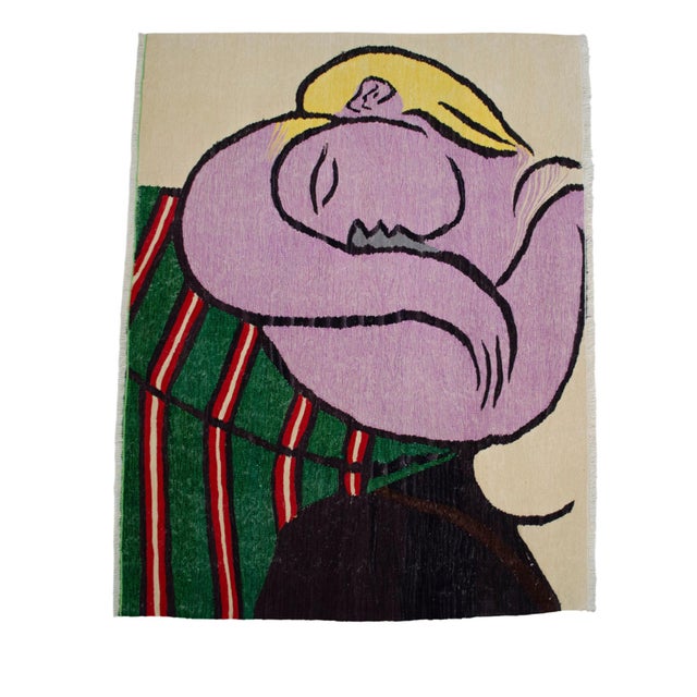 Pablo Picasso - Woman With Yellow Hair - Inspired Hand Woven Area Rug - Wall Rug , Wool 3′9″ × 5′ For Sale - Image 17 of 18