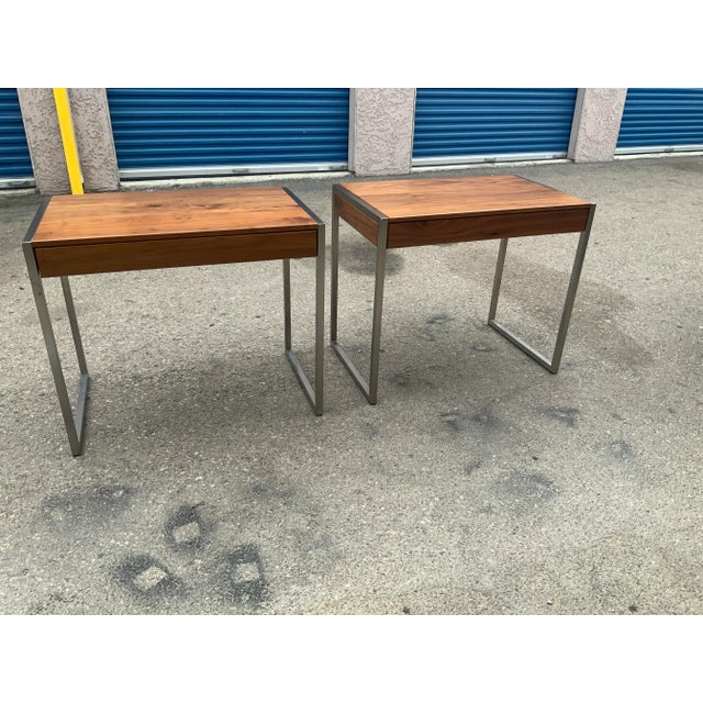 Mid Century Modern Pair of Walnut /Chrome Tables For Sale - Image 9 of 10