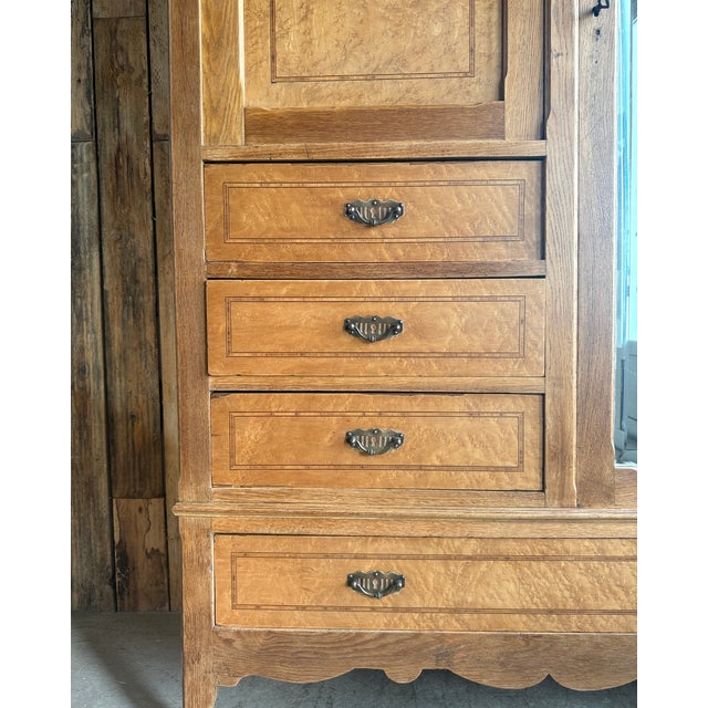 Large Art Nouveau Wardrobe in Oak and Speckled Maple, 1890s For Sale - Image 17 of 18