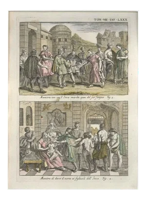 Marriage and Birth among the Incas - Etching by G. Pivati - 1746/1751 1746-1751
