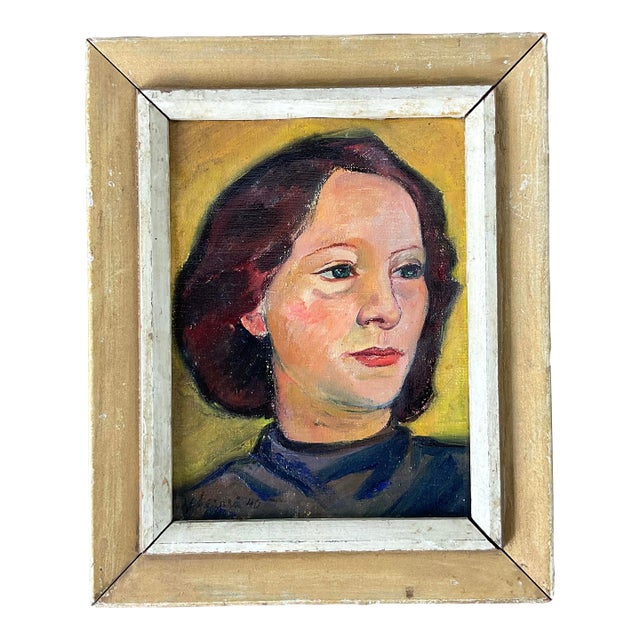 Vintage Original Oil Portrait on Canvas For Sale