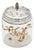 Cut and Gold-Painted Glass Bottle with a Silver Lid Featuring Embossed Floral Motifs For Sale