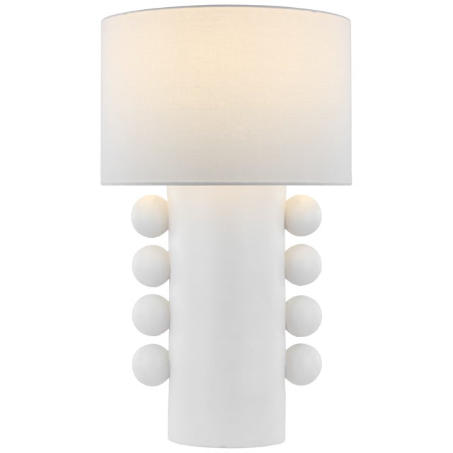 Modern Kelly Wearstler by Visual Comfort Signature Tiglia Tall Cordless Table Lamp in Plaster White with Linen Shade For Sale - Image 3 of 3