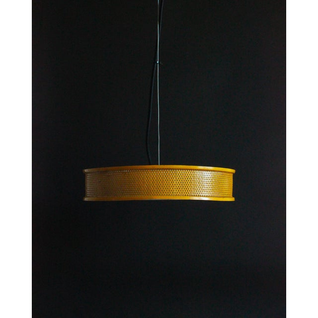 Yellow Circular Yellow Lacquered Metal 2-Light Pendant in the style of Jacques Biny, 1960s For Sale - Image 8 of 8