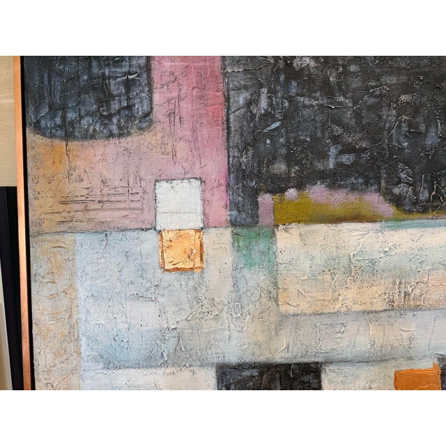 2020s Large Geometric Abstract Painting in Charcoal, Blush & Ochre Tones For Sale - Image 5 of 6