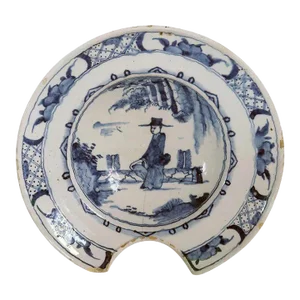 Dutch Delft Chinoiserie Pottery Blue and White Shaving Bowl