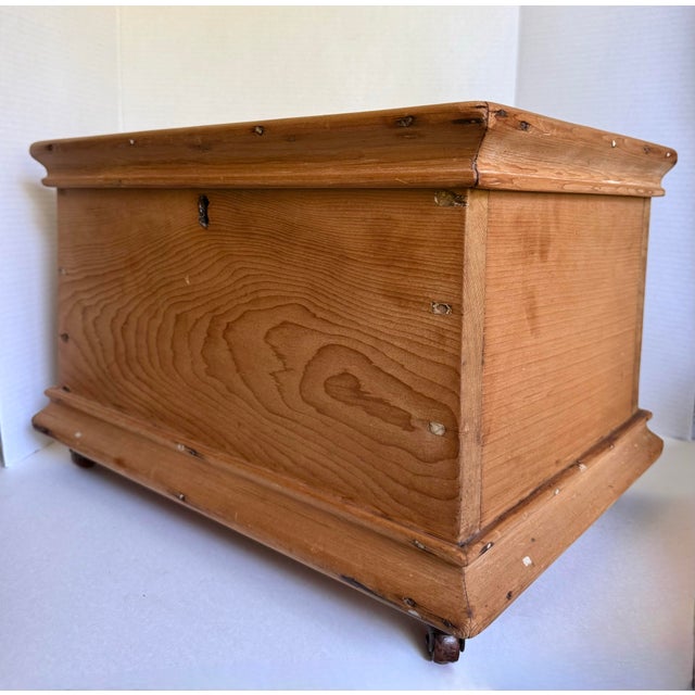 Antique Small Pine Storage Chest on Original Casters For Sale - Image 11 of 11
