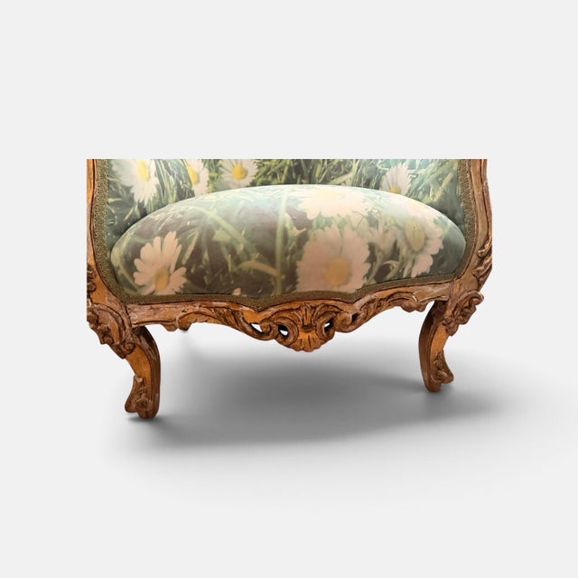 Modern Maximalist Carved Giltwood Armchair in Avant-Garde Daisy Meadow Floral For Sale - Image 9 of 10