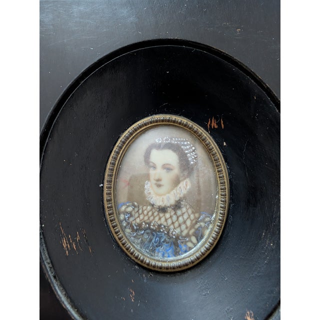 Portrait Miniatures of Noble Ladies in Ebonized Frames - Set of 2 For Sale In Detroit - Image 6 of 12