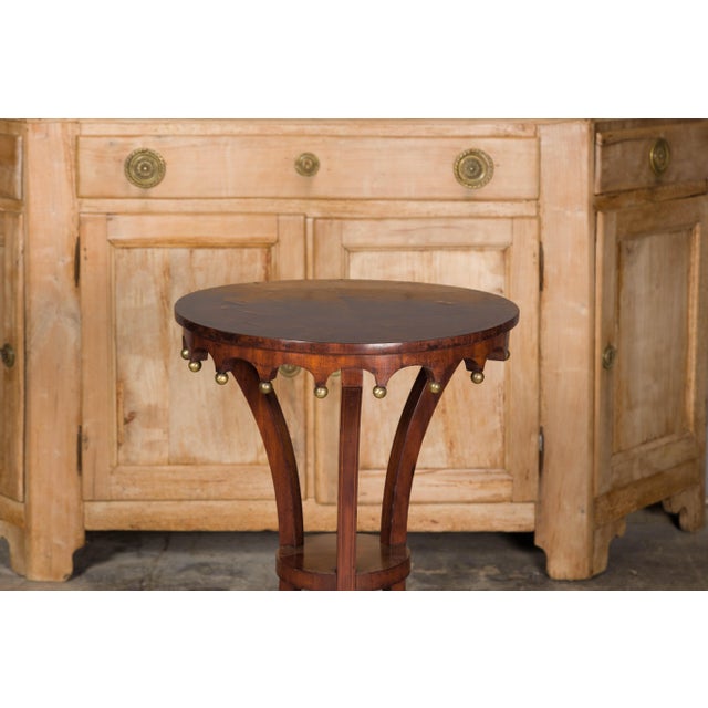 Wood Italian 1800s Walnut Guéridon Side Table with Carved Apron and Gilt Spheres For Sale - Image 7 of 12
