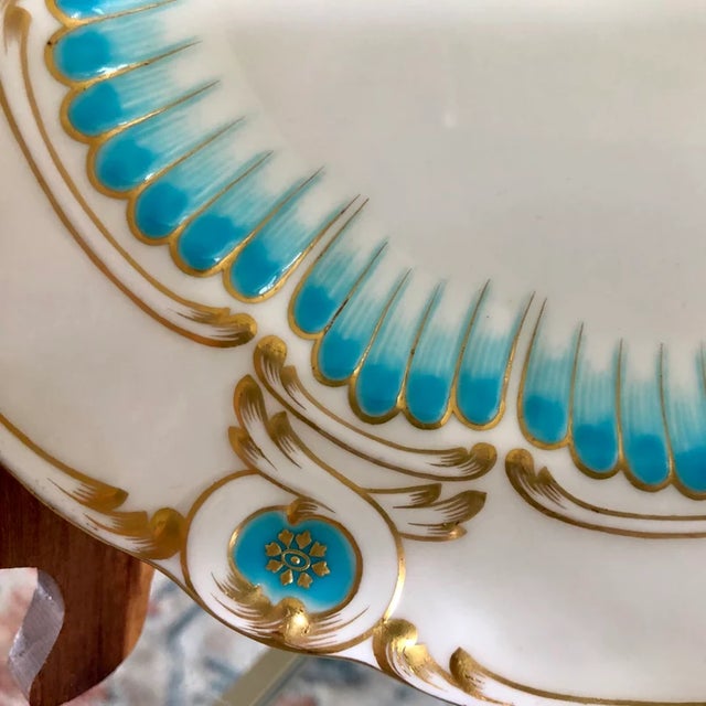 Metal Early 20th Century Tiffany & Co Hand-Painted Floral Scalloped Dinner Plates — Mintons Made in England- Set of 6 For Sale - Image 7 of 10