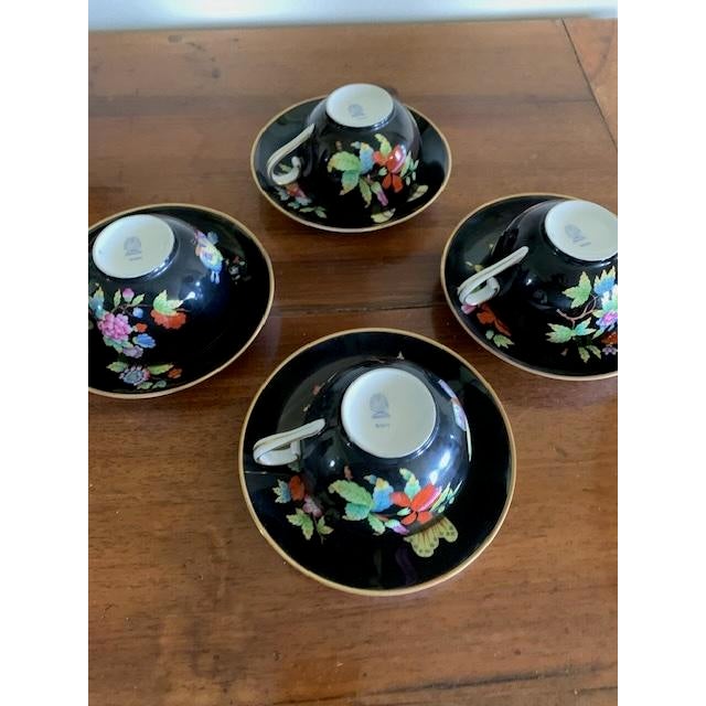 Herend Black Queen Victoria Pattern Teacups and Saucers- 8 pcs For Sale - Image 4 of 5