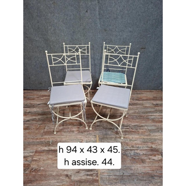 Vintage Wrought Iron Garden Chairs with Cushions, Set of 4 For Sale - Image 7 of 9