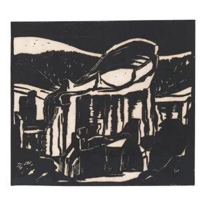 1960s Cityscene Woodblock Print