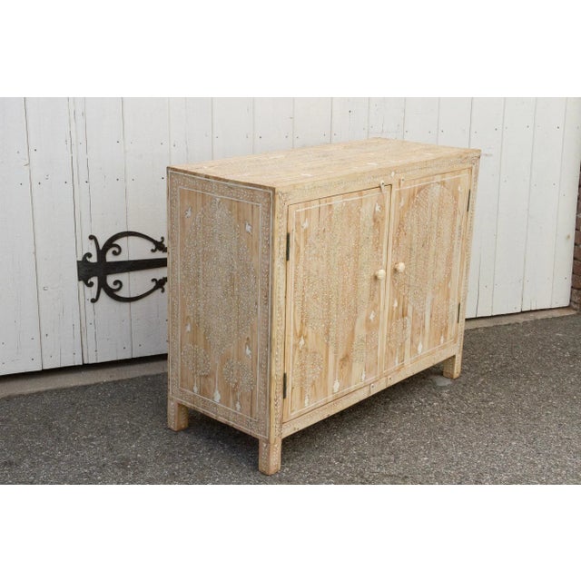 Indian Inlay Tree of Life Bleached Wood Cabinet For Sale - Image 9 of 10