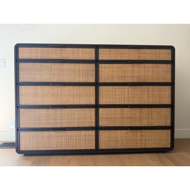 Contemporary Rh Santiago Cane 10-Drawer Dresser & Pair of Open Nightstands – Espresso For Sale - Image 3 of 18