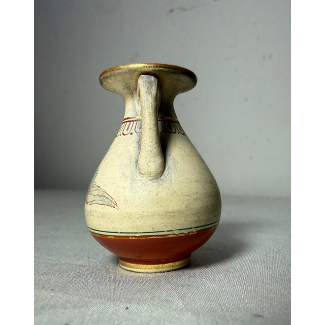 1930s Antique Hand Painted Greek Amphora Miniature Dollhouse Pottery Bird Clay Vase For Sale - Image 5 of 9