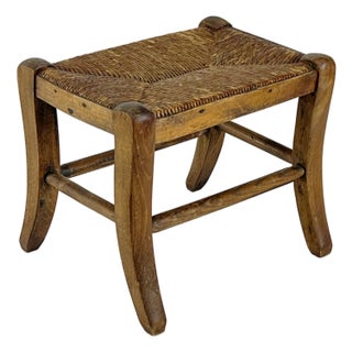 Petite Antique Primitive French Rush Footstool For Sale