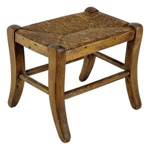 Petite Antique Primitive French Rush Footstool