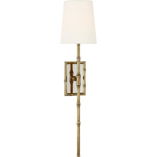 Studio VC for Visual Comfort Signature Grenol Single Bamboo Tail Sconce in Hand-Rubbed Antique Brass with Linen Shade For Sale