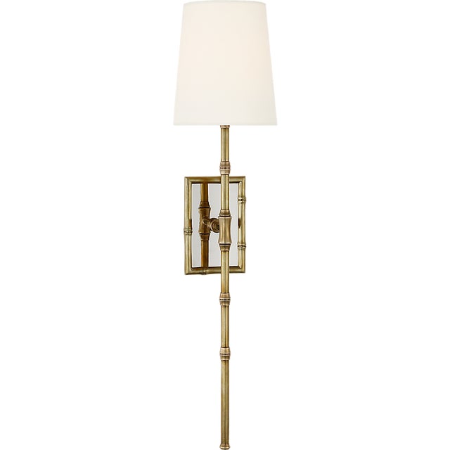 Studio VC for Visual Comfort Signature Grenol Single Bamboo Tail Sconce in Hand-Rubbed Antique Brass with Linen Shade For Sale