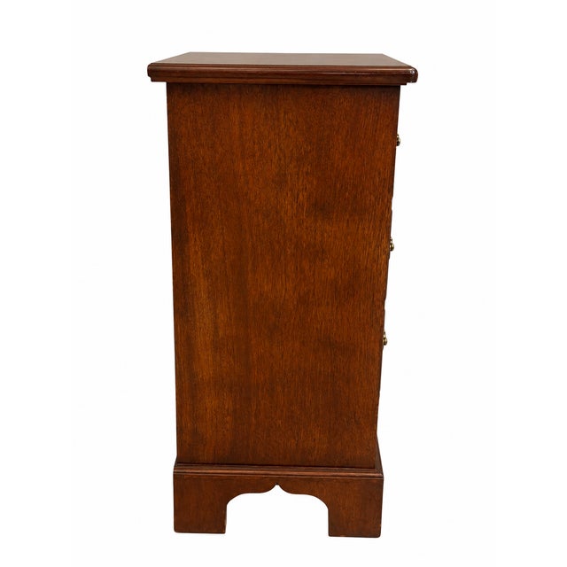 Late 20th Century Reproduction Mahogany Crotch Veneer 3-Drawer Chest / Small Dresser With Brass Pulls For Sale - Image 4 of 8