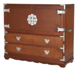 Japanese Mahogany Wedding Cabinet With Embossed & Butterfly Hardware Circa 1930