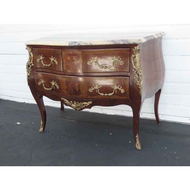 French French Marble Top Bombay Serpentine Inlay Commode Dresser Bathroom Vanity 6435a For Sale - Image 3 of 17