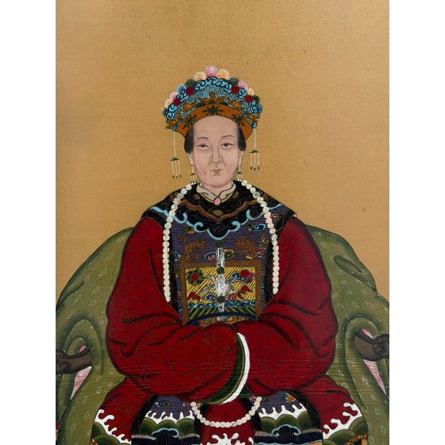 Asian Antique Qing Dynasty Chinese Female Ancestor Portrait Painting For Sale - Image 3 of 3