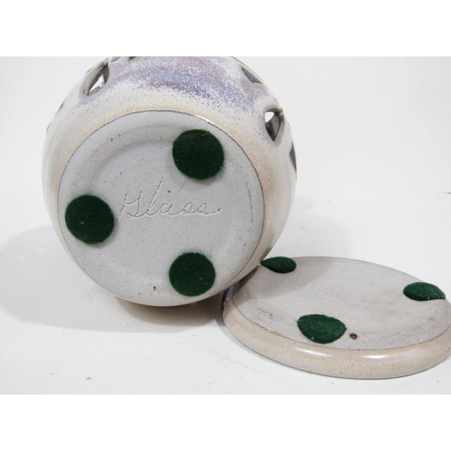 Signed Studio Pottery Pierced Luminary Candle Holder With Matching Dish For Sale - Image 10 of 13